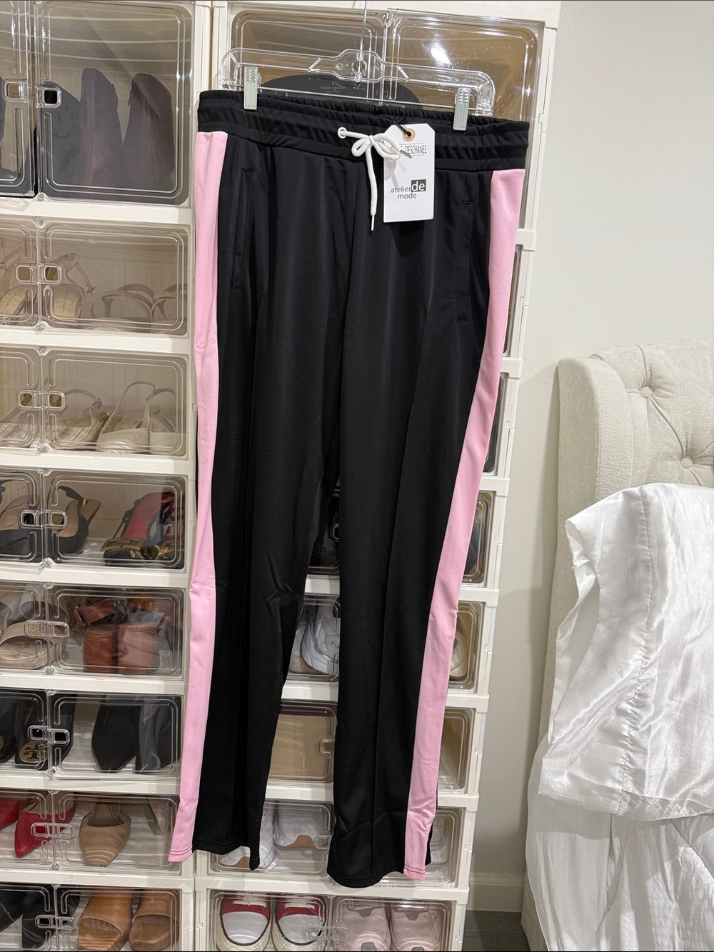 Unbranded Women’s Black Track Pants with Pink Side Panels